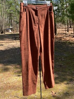 80s K.D. Spring Neutral Warm Brown Textured Trousers Size S Minimal